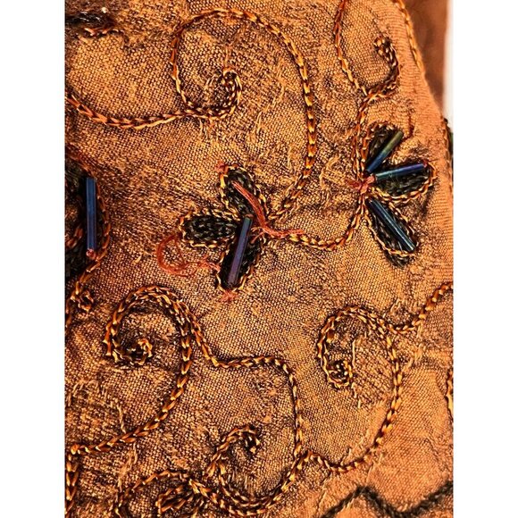 Retro Floral Beaded Boho Top Orange L Indie Hippie Western Folk Artsy Funky 80s - Picture 11 of 16